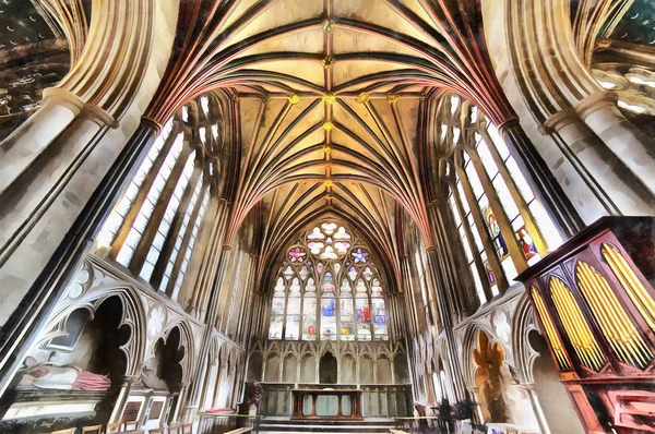 Gotik katedral iç renkli resim — Stok fotoğraf