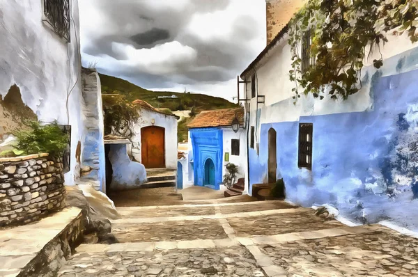 Bunte Bemalung der Straßen der alten maghrebinischen Stadt — Stockfoto