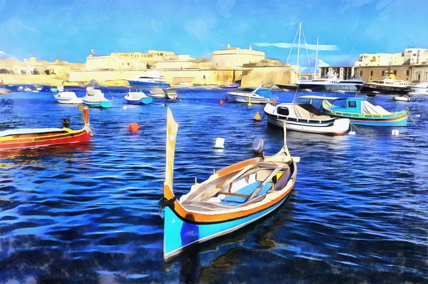 Colorful painting of boats in marine — Stock Photo, Image