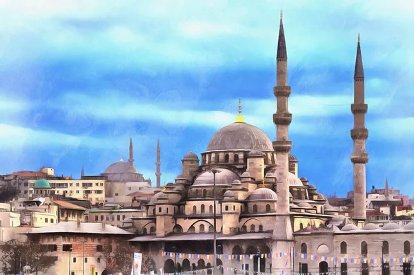 Pintura colorida de Nova Mesquita ou Yeni Cami — Fotografia de Stock