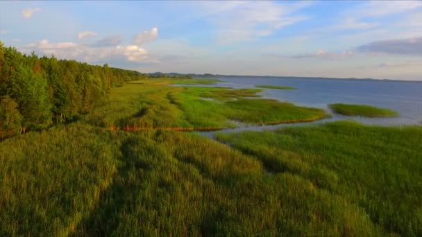 Vista aérea del lago y el parque nacional Razna en Letonia — Vídeo de stock