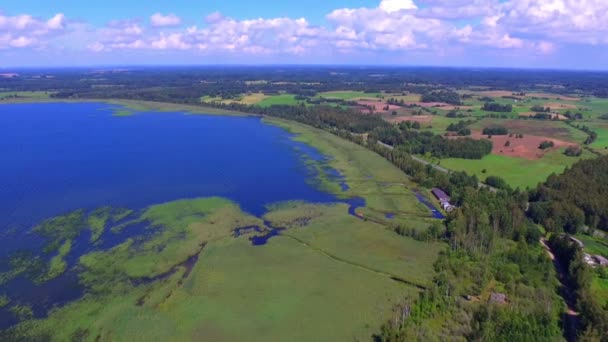 Aerial view of lake and national park Razna in Latvia — Stock Video