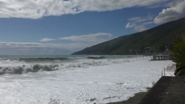 Bela vista à beira-mar com ondas — Vídeo de Stock