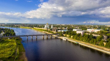 Pskov eski şehir üzerinde havadan görünümü