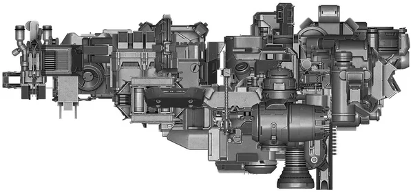 Soyut endüstriyel ekipman teknoloji 3D çizimi — Stok fotoğraf