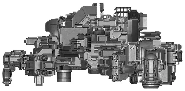 추상적인 산업 장비 기술의 3d 그림 — 스톡 사진