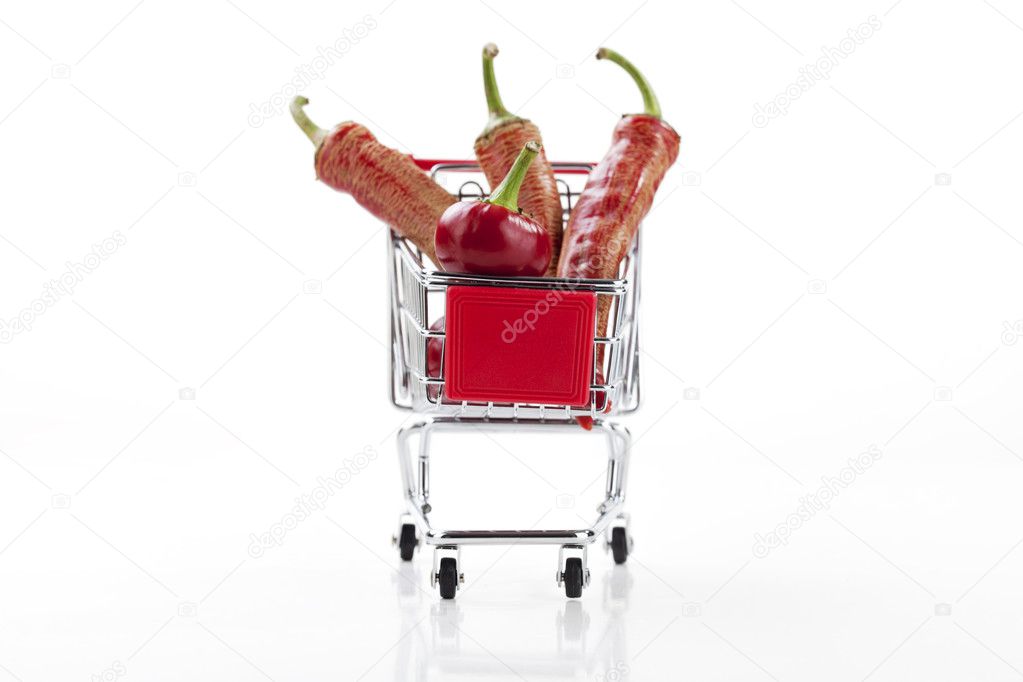 Red hot chili peppers in supermarket trolley