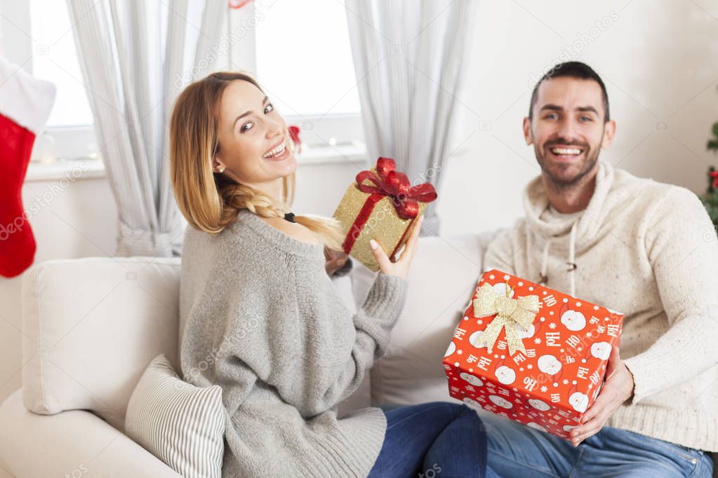 Couple with Christmas present