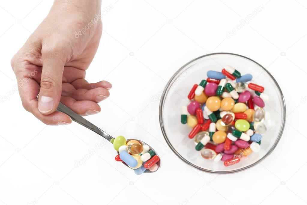 Many colorful pills 