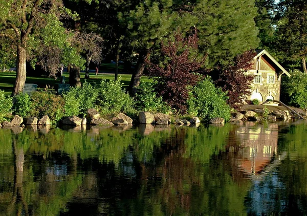 Spiegelungen im Erpel-Park — Stockfoto