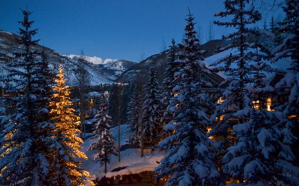 Vail, Colorado 'da Kışın Karlı Gece Sahnesi.