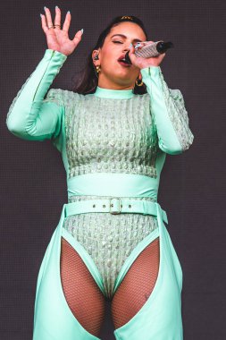 Chicago, Illinois / ABD - 4 Ağustos 2019 Pazar günü İspanyol flamenko yıldızı Rosalia, Grant Park, Chicago 'daki Lollapalooza müzik festivalinde sahne aldı..