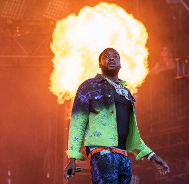 Chicago, Illinois / ABD - 4 Ağustos 2019 Pazar: Rapçi Meek Mill Grant Park, Chicago 'daki Lollapalooza' da sahne aldı.