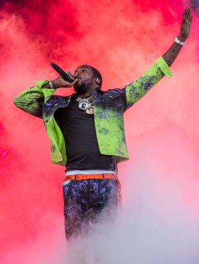 Chicago, Illinois / United States - Sunday, August 4th, 2019:  Rapper Meek Mill performs at Lollapalooza in Grant Park, Chicago.