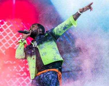 Chicago, Illinois / ABD - 4 Ağustos 2019 Pazar: Rapçi Meek Mill Grant Park, Chicago 'daki Lollapalooza' da sahne aldı.