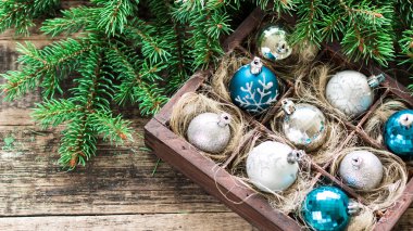 Arka plan, vintage filtre, yumuşak odak Noel dekorasyon