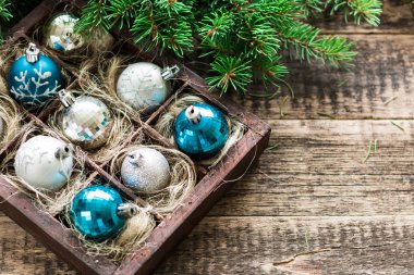 Arka plan, vintage filtre, yumuşak odak Noel dekorasyon