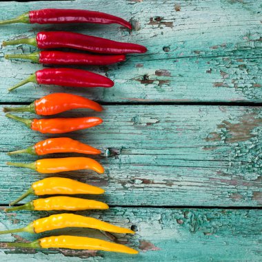 biber, eski ahşap arka plan üzerinde pek çok canlı renkler