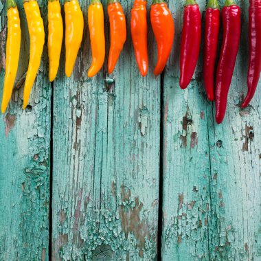 biber, eski ahşap arka plan üzerinde pek çok canlı renkler