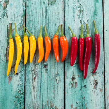 biber, eski ahşap arka plan üzerinde pek çok canlı renkler