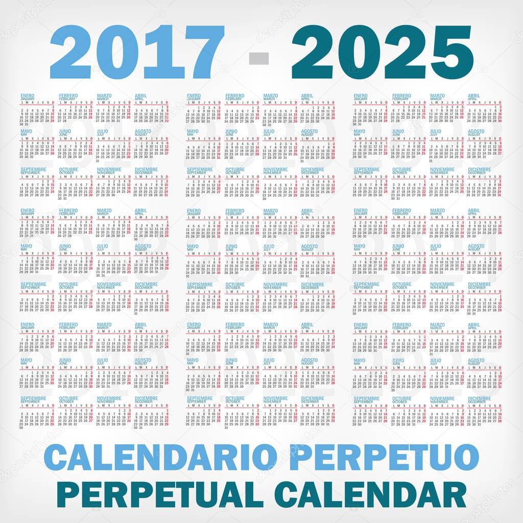 Calendario perpetuo nueve year Europeo sin fondo render 2017 2018 2019 2020 2021 2022 2023 2024 2025 plantilla vector varios year Perpetual calendar nine year European 2017 2018 2019 2020 2021 2022 2023 2024 2025 vector template several year