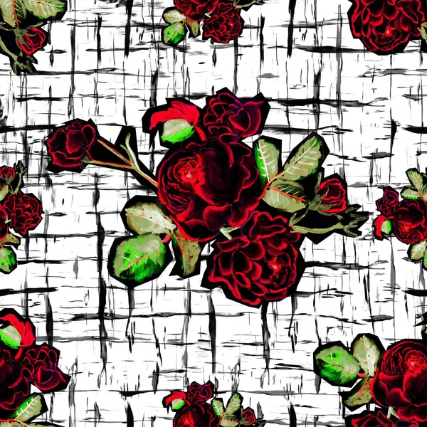 Floral geometric brush seamless print — Stock Photo, Image