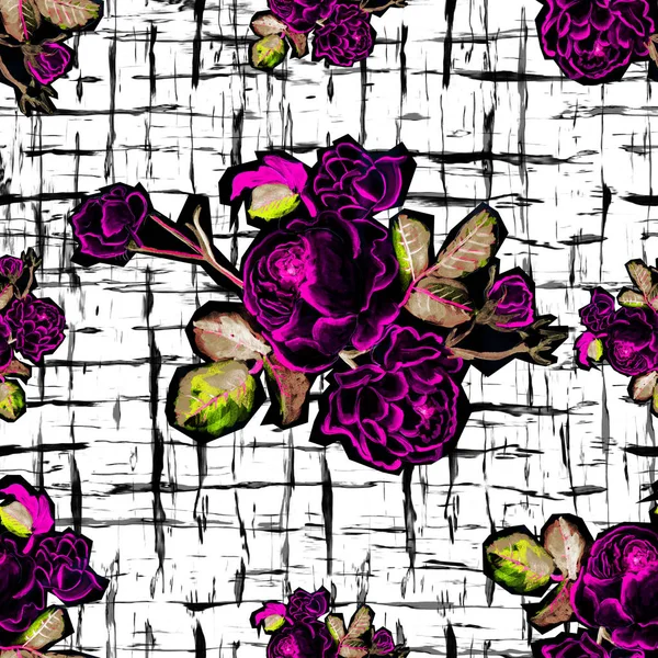 Floral geometric brush seamless print — Stock Photo, Image