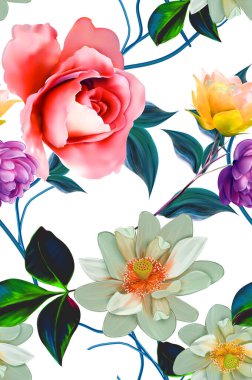 Çiçekler romantizm doludur, yapraklar ve çiçekler sanat tasarımı.