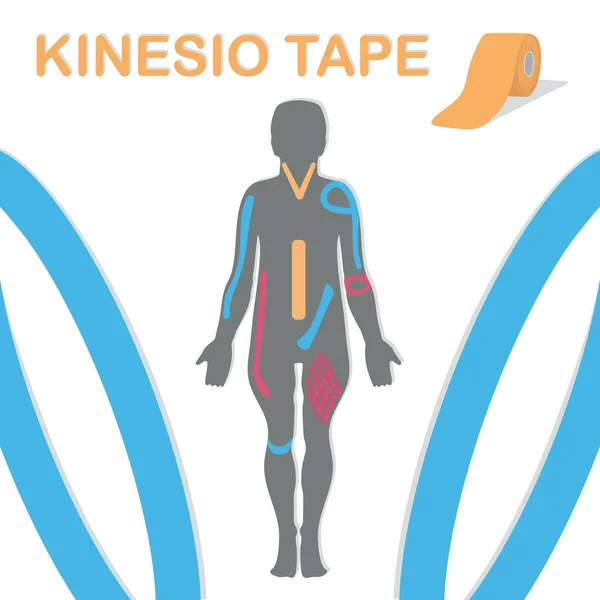 Therapie met kinesio tape. Lichaam en een voorbeeld-mix. — Stockvector