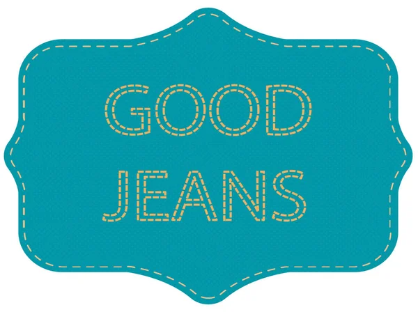 Yazıt ile mavi etiket. Dikişli denim yama. 