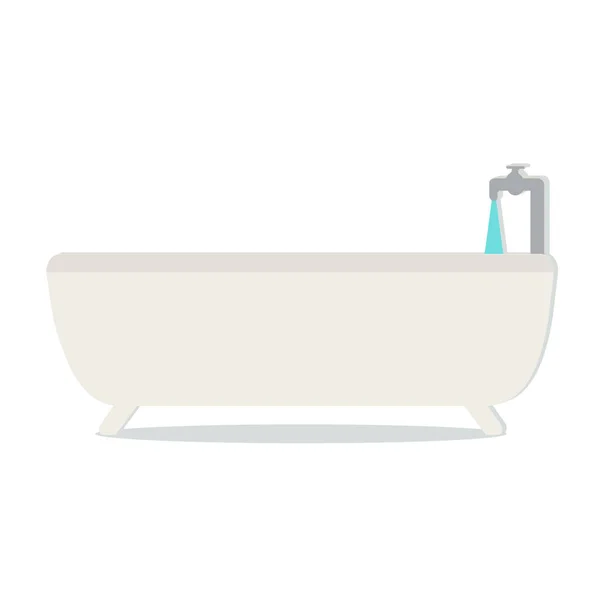 Bathtub with metal faucet. Water flows from the tap. — Stock Vector