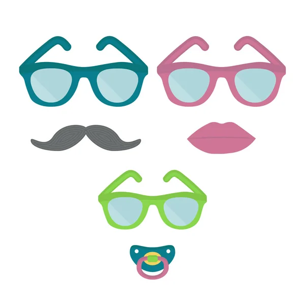 Homme, femme et enfant en lunettes. Moustache, lèvre, mamelon . — Image vectorielle