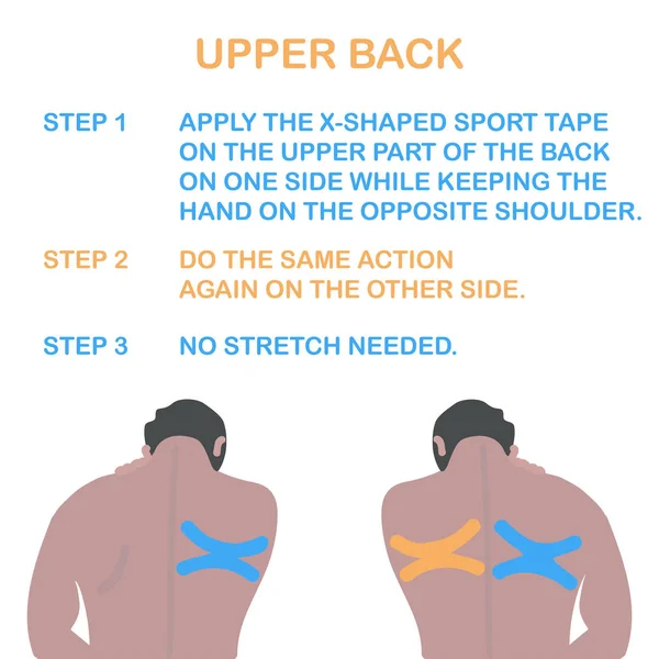 Kinesiology taping for upper back. Correct kinesiology taping.