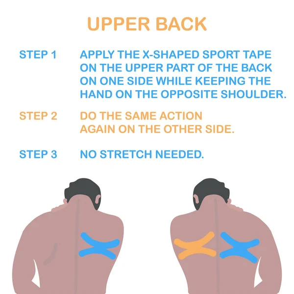 Cinesología grabada para la parte superior de la espalda. Grabación correcta de cinesiología . — Vector de stock