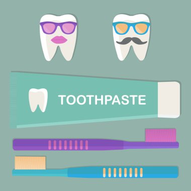 Diş fırçası ve diş macunu. Diş korunması. Reklam karakteri.