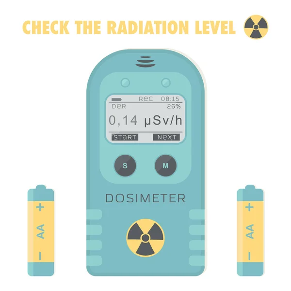 Личный дозиметр гамма-излучения с батарейками. Проверьте уровень радиации . Лицензионные Стоковые Векторы