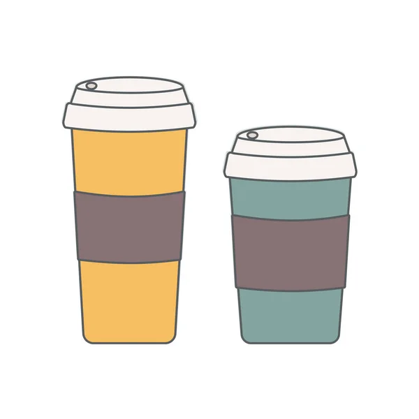 Кофе и чай в чашках с крышкой. Горячий напиток . Стоковая Иллюстрация