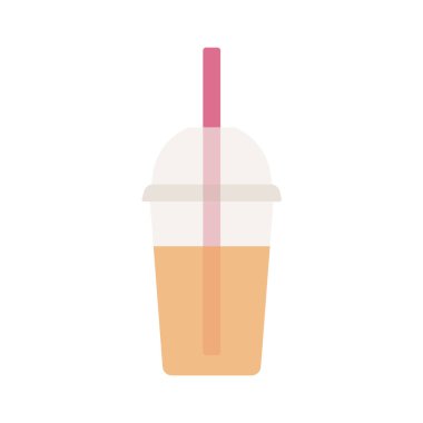 Güler yüzlü bir saman ile plastik bir kap içinde. Bir meşrubat. 