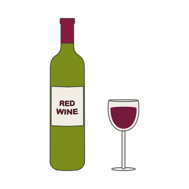 kırmızı şarap ve bir cam şişe. 