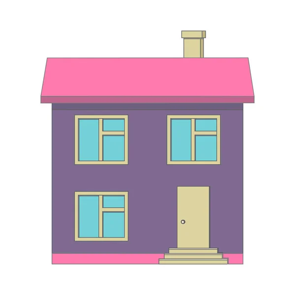 Düz çatı baca olan bir ev. Ön kapı ile merdiven. — Stok Vektör