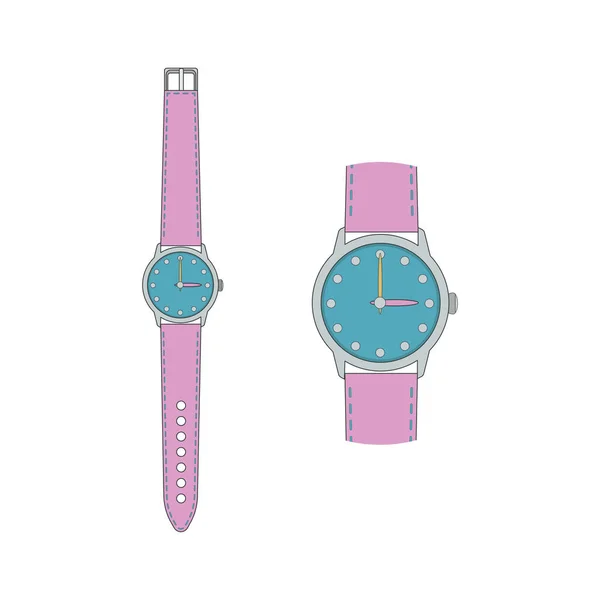 Armbanduhr mit Armband und Zeigern. ein vergrößertes Fragment einer Armbanduhr. — Stockvektor
