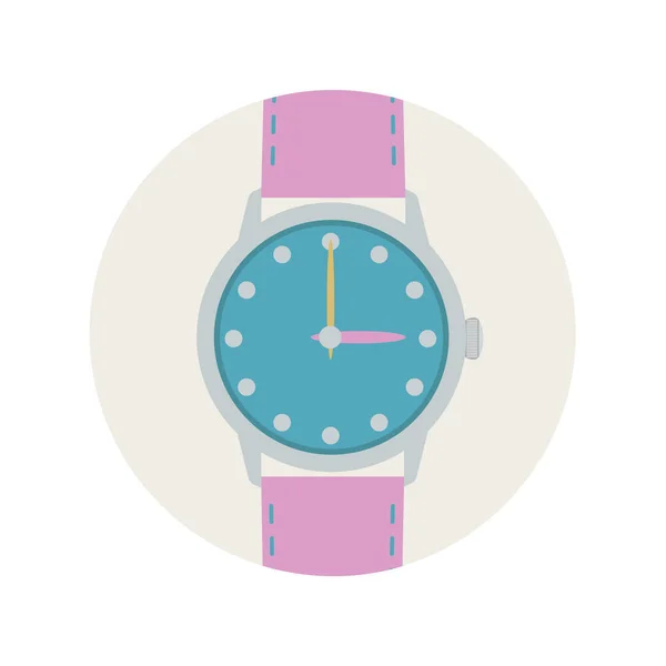 Reloj de pulsera con correa rosa y flechas . — Vector de stock