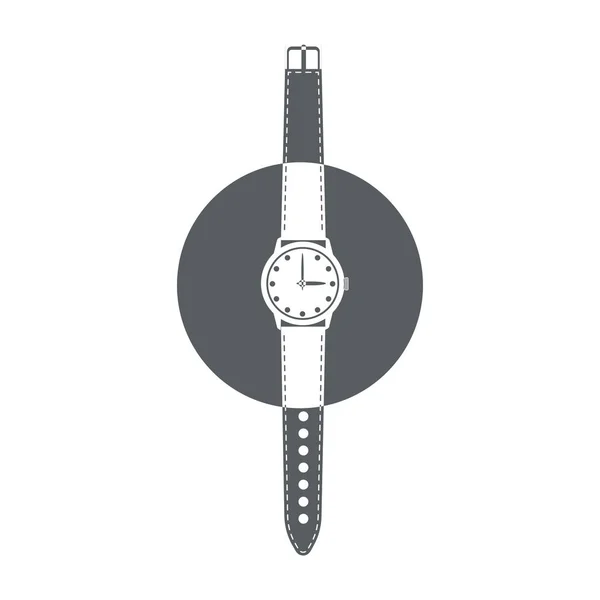 Wrist watch with strap and hands. Black and white time icon. — Stock Vector