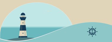 Arka plan ve soyut dalga deniz üzerinde eski deniz feneri.