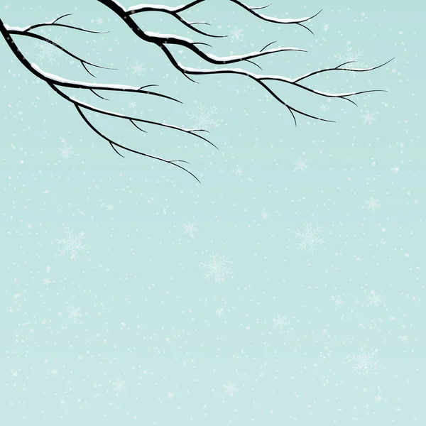 Fundo de inverno com ramo de árvore e neve caindo. Ilustração vetorial plana . — Vetor de Stock