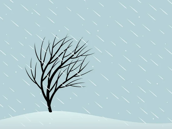 Winterlandschap met bomen, sneeuw en wind. — Stockvector