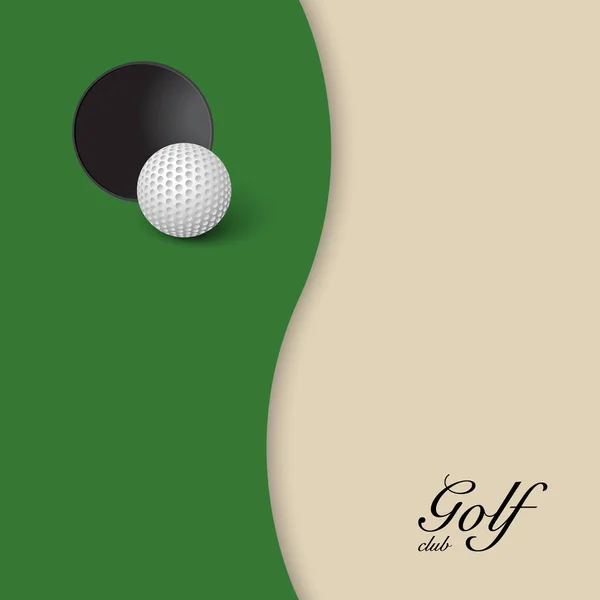 Arka plan beyaz alanı ile yeşil çimenin üzerinde delik ve golf topu. — Stok Vektör