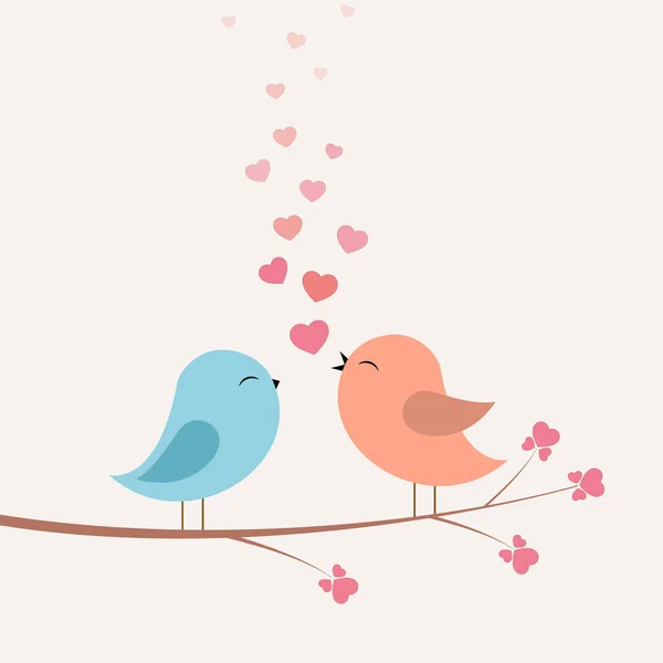 Vögel mit Liebe und Herzen am Ast — Stockvektor
