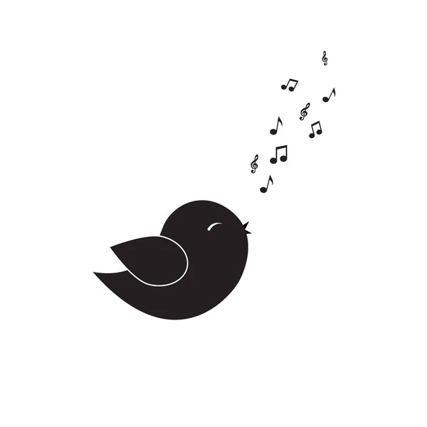 Icona uccello canta una canzone dalle note musicali . — Vettoriale Stock