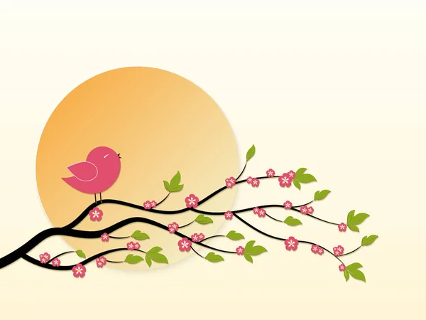 Pták na kvetoucí strom. — Stockový vektor